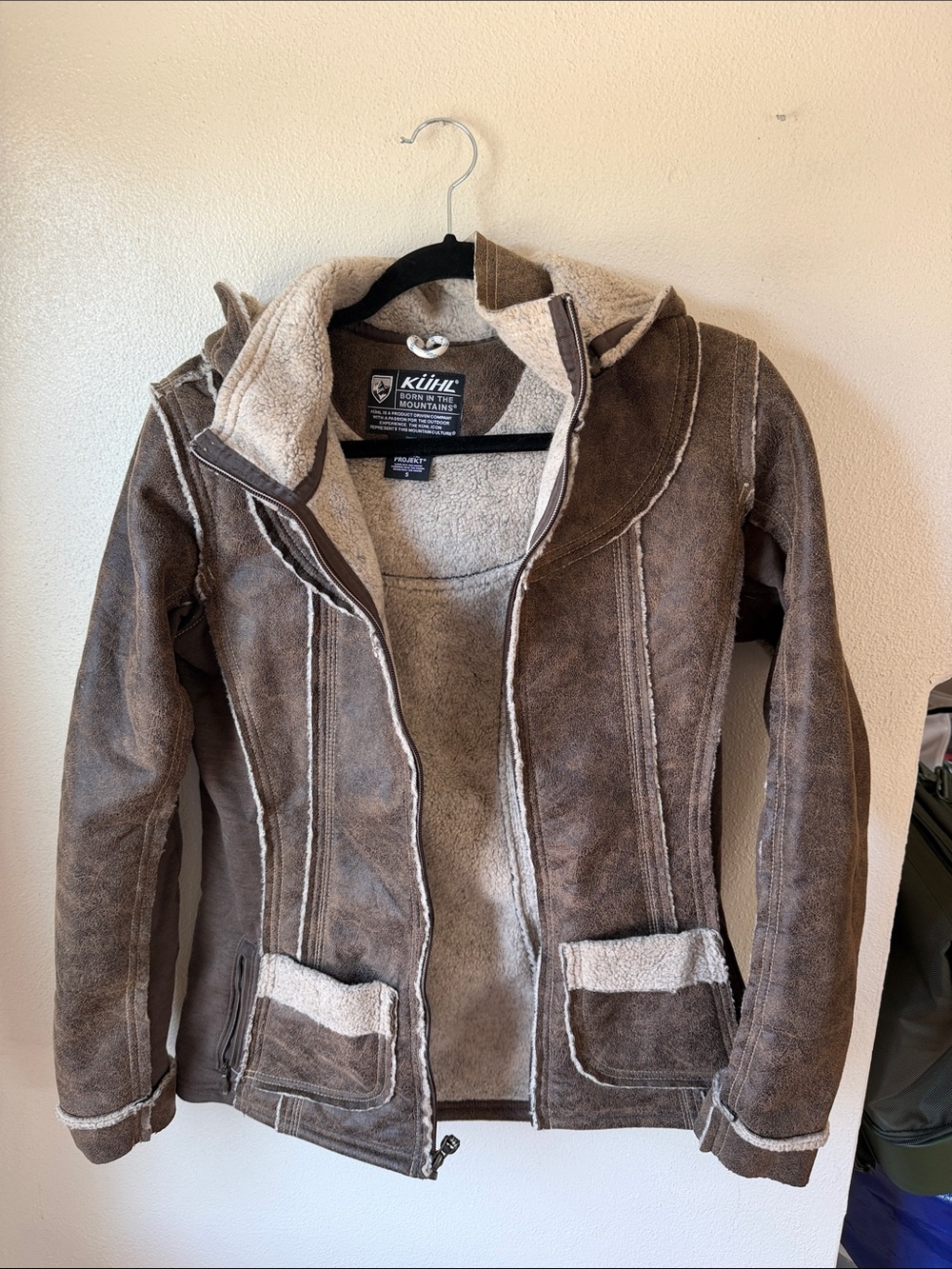 Kuhl Brown Suede Shearling Bomber Jacket
